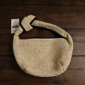 A New Day Faux Leather and Woven Paper Straw Shoulder Purse, Zip Close, NEW